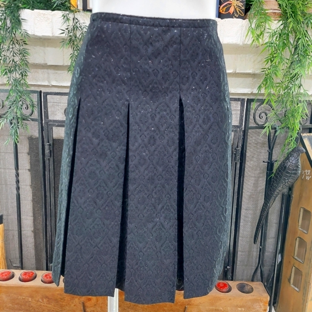 per se Pleated Silk Blend Jacquard Textured Skirt Black Metallic Size 6 EUC
